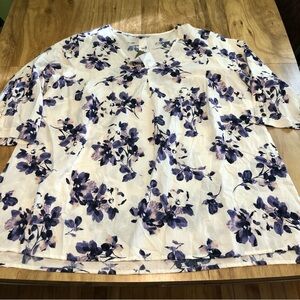 NWT $89 USD J Jill Cream Purple Floral Half Sleeve Top Womens Size XL Petite